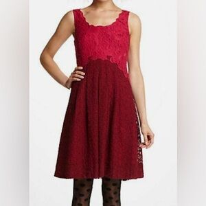 Anthropologie Moulinette Soeurs Carmindy Colorblock Red Maroon Lace Dress Size 4